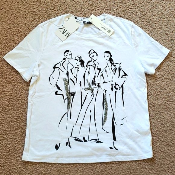 NWT Zara Fashion Girl T Shirt with Rhinestones - Picture 1 of 14
